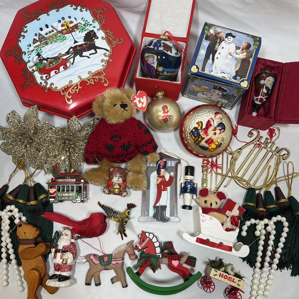 Vintage 80s 90s Traditional Christmas Ornament Lot Bears Li Biens Tassels Horses